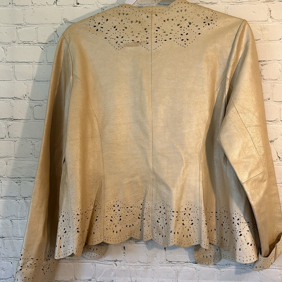 2/$15 C Concept cream metallic leather laser cut jacket - Picture 7 of 11